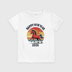 Футболка хлопковая детская Красная огненная лошадь 2026, цвет: белый