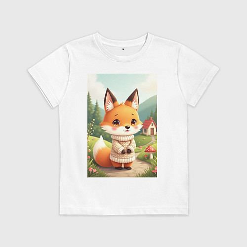 Детская футболка Пушистая лиса в сказочной деревне / Белый – фото 1