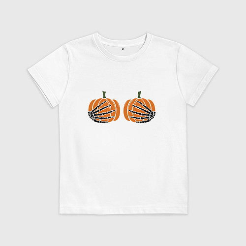Детская футболка Хэллоуин Тыквы на груди / Белый – фото 1