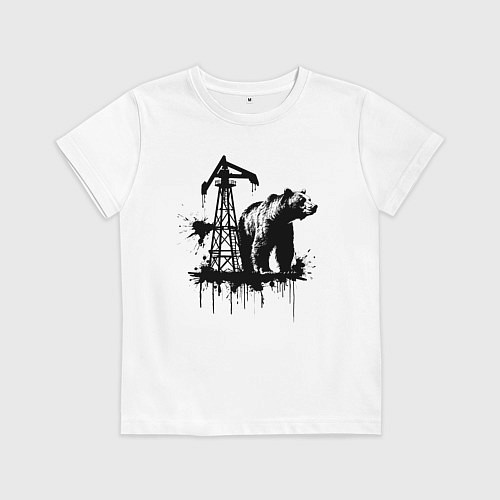 Детская футболка Медведь и нефть / Белый – фото 1