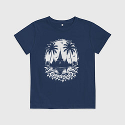 Футболка хлопковая детская Тропический храм, цвет: тёмно-синий