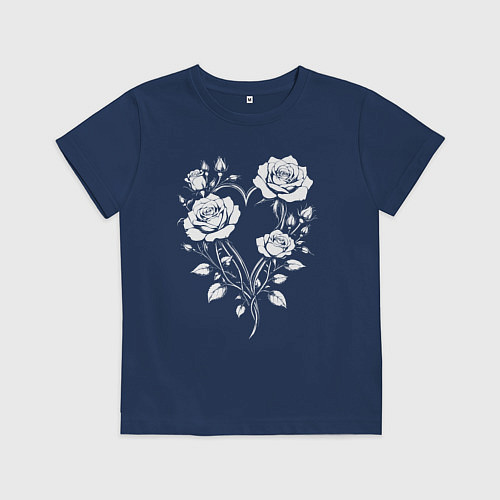 Детская футболка Сердце из роз / Тёмно-синий – фото 1