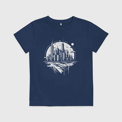 Детская футболка Городской горизонт в отражении / Тёмно-синий – фото 1