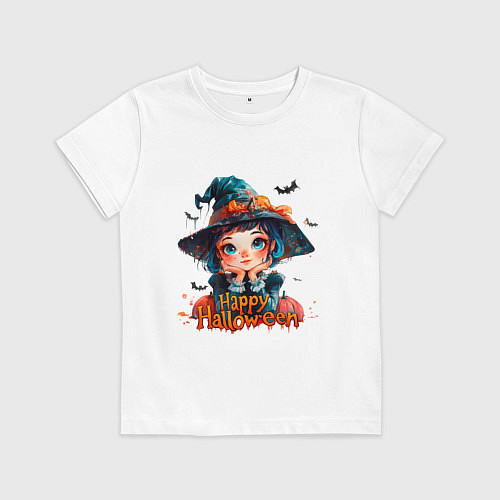 Детская футболка Счастливого Хэллоуина - ведьмочка / Белый – фото 1