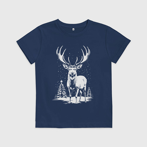 Детская футболка Зимний олень / Тёмно-синий – фото 1