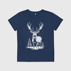 Футболка хлопковая детская Зимний олень, цвет: тёмно-синий