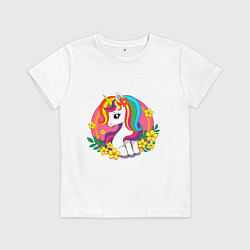 Футболка хлопковая детская Единорожка, цвет: белый