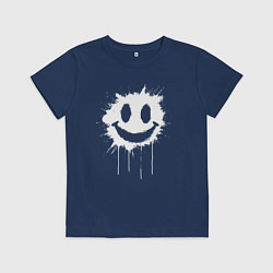 Футболка хлопковая детская Смайл белой краской, цвет: тёмно-синий