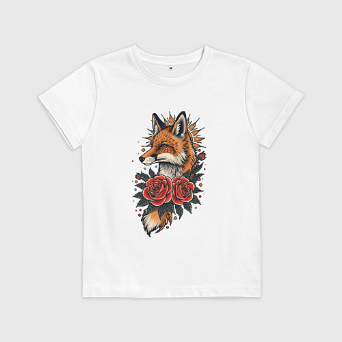 Детская футболка Татуировка лисы с розами / Белый – фото 1