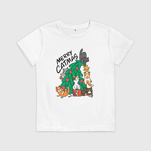 Детская футболка Merry catmas / Белый – фото 1