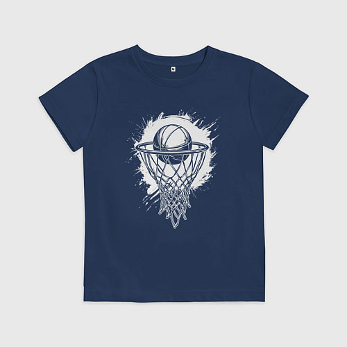 Детская футболка Забитый мяч в кольцо / Тёмно-синий – фото 1