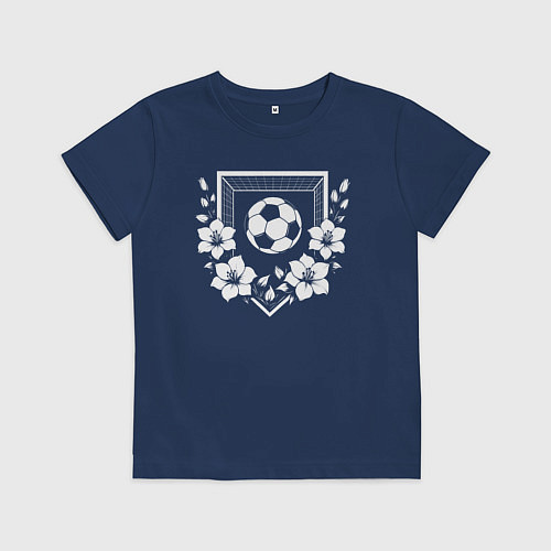 Детская футболка Футбольные ворота и мяч в цветах / Тёмно-синий – фото 1