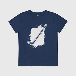 Футболка хлопковая детская Хоккейная клюшка в квадрате, цвет: тёмно-синий