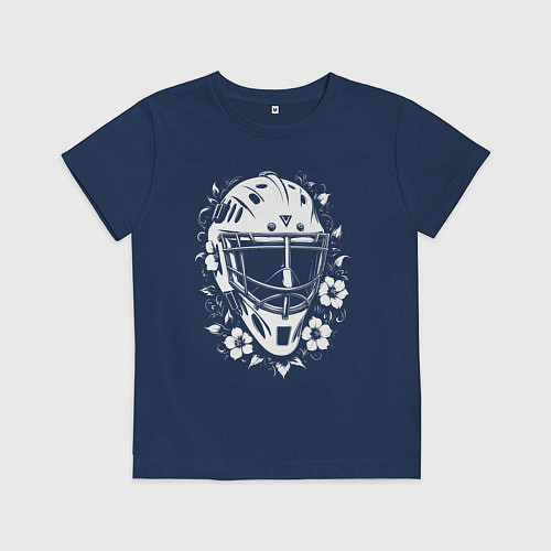 Детская футболка Шлем-маска в цветочном обрамлении / Тёмно-синий – фото 1