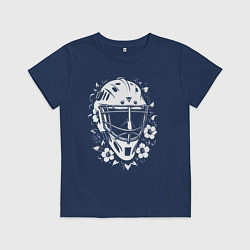Футболка хлопковая детская Шлем-маска в цветочном обрамлении, цвет: тёмно-синий