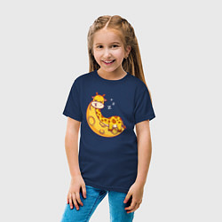 Футболка хлопковая детская Спящий жираф на луне, цвет: тёмно-синий — фото 2