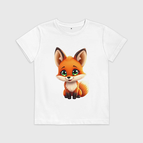 Детская футболка Пушистая радость: Лисёнок в мультяшном стиле / Белый – фото 1