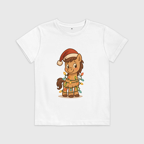 Детская футболка Лошадка в гирлянде / Белый – фото 1