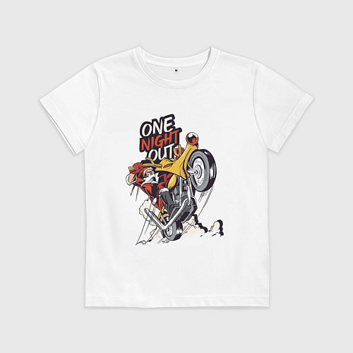 Детская футболка Крутой Санта на мотоцикле / Белый – фото 1