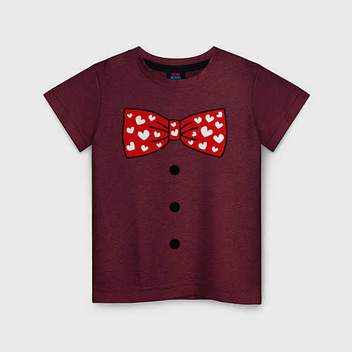 Детская футболка Галстук бабочка с сердечками / Меланж-бордовый – фото 1