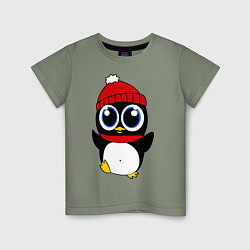 Футболка хлопковая детская Удивленный пингвинчик, цвет: авокадо