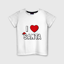 Футболка хлопковая детская I love santa, цвет: белый