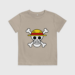 Футболка хлопковая детская Флаг Луффи, цвет: миндальный