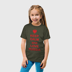 Футболка хлопковая детская Keep Calm & Love Russia, цвет: меланж-хаки — фото 2