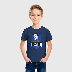 Футболка хлопковая детская Никола Тесла, цвет: тёмно-синий — фото 2