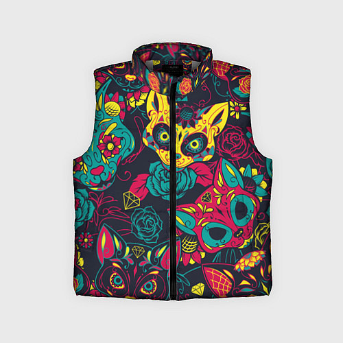 Детский жилет Мексиканский день мёртвых у кошек / 3D-Светло-серый – фото 1