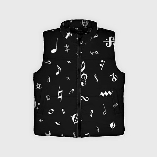 Детский жилет Нотные Знаки Белые на Черном / 3D-Черный – фото 1