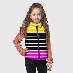 Детский жилет Желтые розовые и черные полосы на белом, цвет: 3D-красный — фото 2
