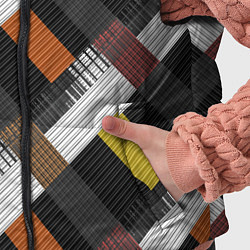 Детский жилет Коричнево-горчичный с серым полосатый пэчворк, цвет: 3D-красный — фото 2