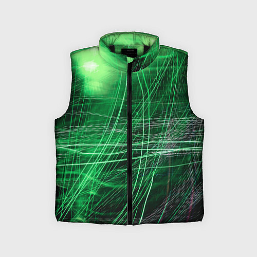 Детский жилет Неоновые волны и линии - Зелёный / 3D-Черный – фото 1