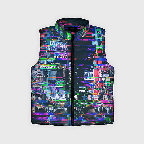 Детский жилет Ночной город - glitch / 3D-Светло-серый – фото 1