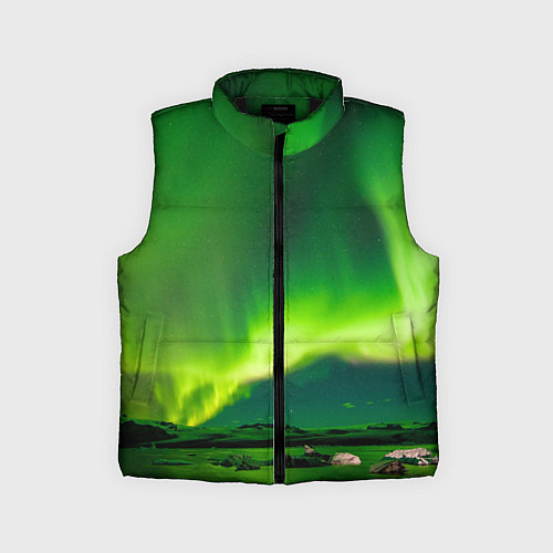 Детский жилет Абстрактное полярное сияние - Зелёный / 3D-Черный – фото 1