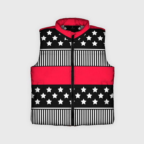 Детский жилет Red and black pattern with stripes and stars / 3D-Светло-серый – фото 1