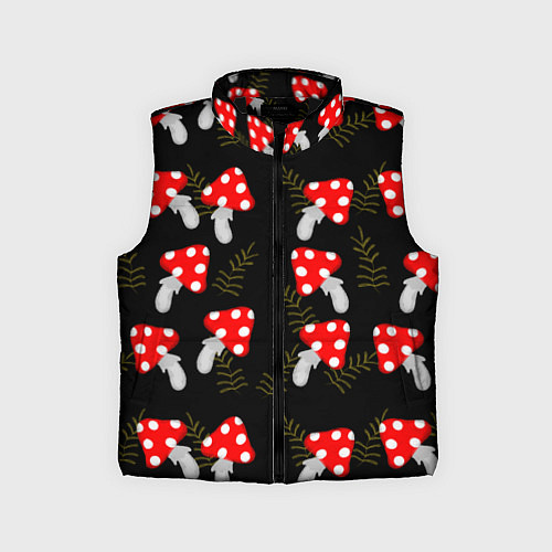 Детский жилет Мухоморы на черном фоне / 3D-Черный – фото 1