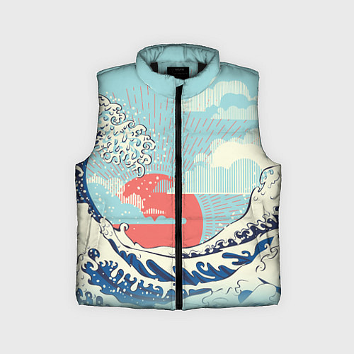 Детский жилет Морской пейзаж с большими волнами на закате / 3D-Черный – фото 1