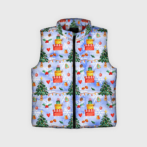 Детский жилет Новый год - елки и подарки / 3D-Красный – фото 1