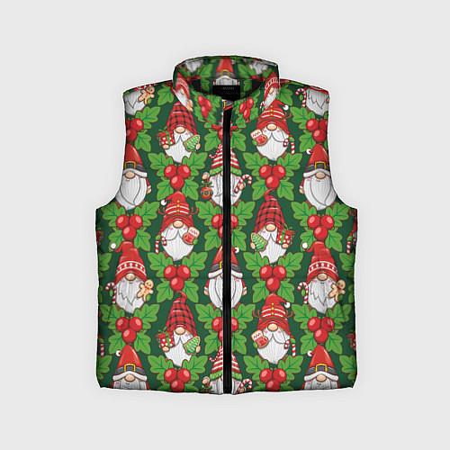 Детский жилет Новогодние гномы - паттерн / 3D-Черный – фото 1