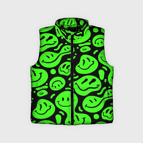 Детский жилет Психоделические смайлы - салатовый неон / 3D-Черный – фото 1