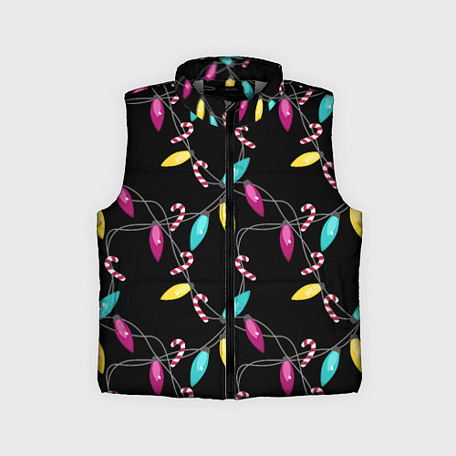 Детский жилет Новогодняя гирлянда черная / 3D-Светло-серый – фото 1