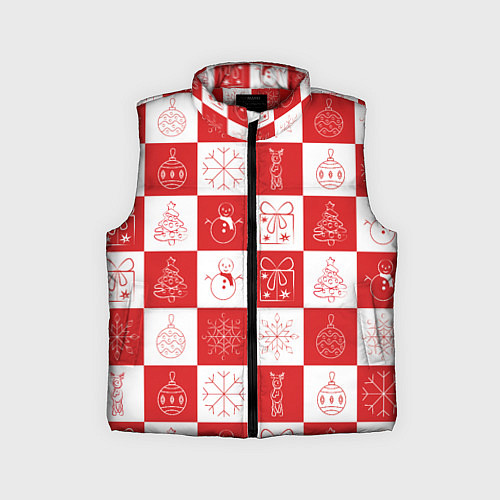 Детский жилет Красно-белые квадраты с шариками и снежинками / 3D-Красный – фото 1