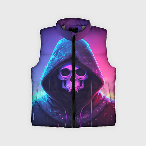 Детский жилет Неоновый череп в капюшоне / 3D-Светло-серый – фото 1