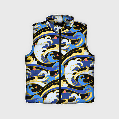 Детский жилет Волна - паттерн - японский стиль / 3D-Светло-серый – фото 1