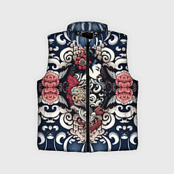 Детский жилет Irezumi style: девушка и синие узоры, цвет: 3D-черный