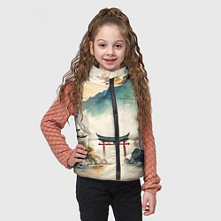 Детский жилет Японский пейзаж - акварель, цвет: 3D-черный — фото 2