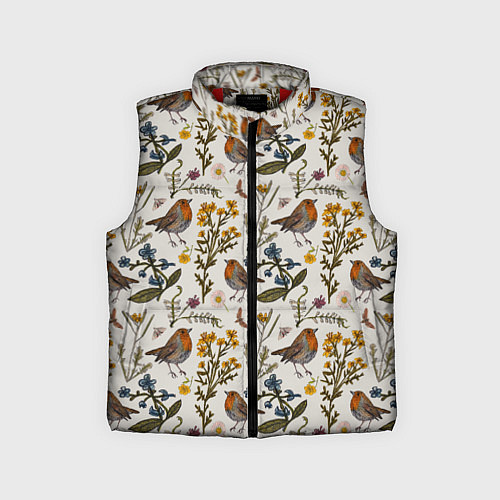 Детский жилет Птицы малиновки и зверобой / 3D-Красный – фото 1