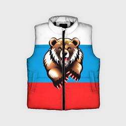 Детский жилет Российский флаг и медведь, цвет: 3D-черный